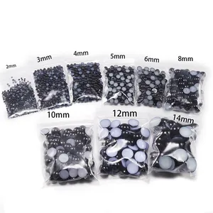 Flat back black ABS imitation half round pearls in various sizes for DIY crafts