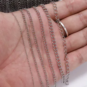 Polished silver stainless steel curb chain links in various sizes for DIY jewelry making