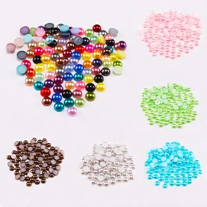Flatback ABS pearls in various colors including pink green and blue for DIY nail art