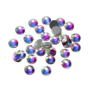 Macro detail of round AB crystal rhinestones with multifaceted cut and flat back for DIY
