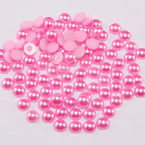 Bulk pink flatback half-round ABS pearls for DIY craft, jewelry, and nail art decoration