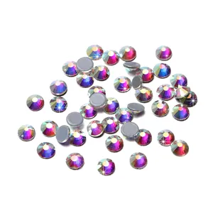 Detailed close-up of AB rainbow rhinestones with multi-faceted cut and flat back for DIY