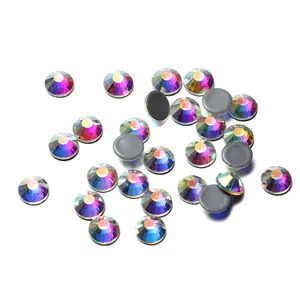 Macro detail of AB iridescent flatback rhinestones with multi-faceted crystal sparkle