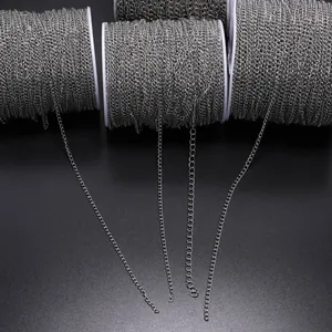 Polished silver stainless steel oval link chain on spools for DIY jewelry making