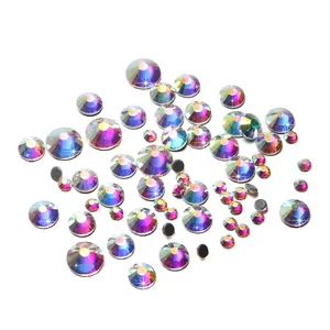 AB Aurora Borealis Round Flatback Glass Rhinestones For Nail Art DIY Craft Jewelry Making Decoration Faceted Sparkle