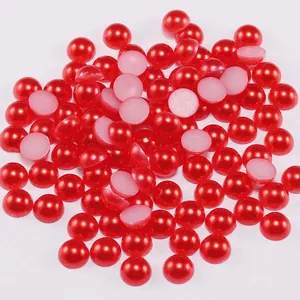 Flatback round red ABS faux pearls for DIY crafts, nail art and garment accessories