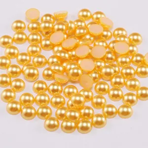 Flatback golden faux pearls with glossy finish for DIY crafts and nail art decoration