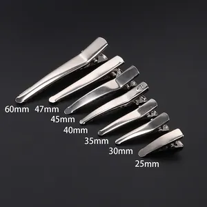 Polished silver metal duckbill hair clips set in seven sizes from 25mm to 60mm length