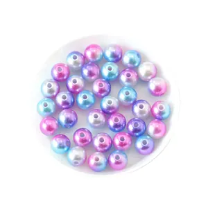 Round gradient candy color ABS imitation pearls with holes for DIY jewelry making