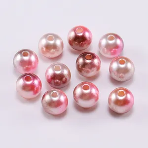 Gradient pink and rose gold round ABS pearl beads for DIY jewelry making and crafts