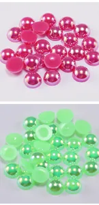 Demi-perles plates irisées AB rose vif et vert néon pour décoration d'ongles DIY