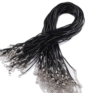 Cordones de collar de cuero PU negro con cierres de langosta plateados para joyería DIY