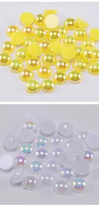 Demi-perles en résine AB irisées jaune et blanc perle pour nail art et travaux manuels DIY