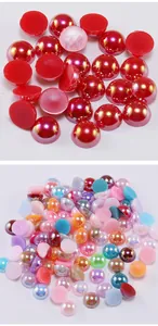 Demi-perles irisées à dos plat couleurs mixtes et rouge foncé pour nail art DIY et artisanat