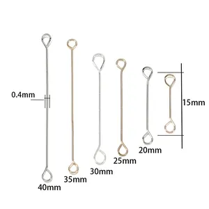 0.4mm wire diameter metal 9-shape eye pins in gold and silver, length 15mm to 40mm