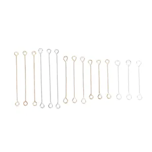 Macro view of gold and silver jewelry making eye pins in various length specifications