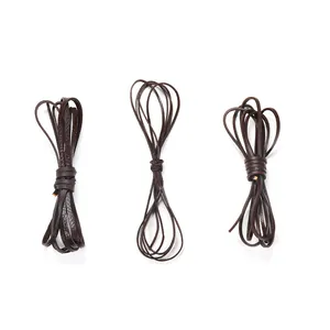 Detailed texture of dark brown genuine leather cords for DIY jewelry making