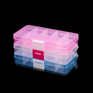 Three-piece set of 10-grid plastic storage boxes with secure snap locks and side hooks