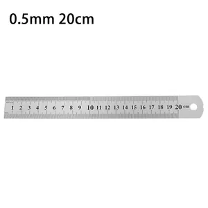 Close-up of 20cm stainless steel ruler with precise 0.5mm dual scale markings