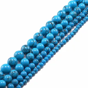 Blue turquoise stone round beads in multiple sizes for DIY jewelry making accessories