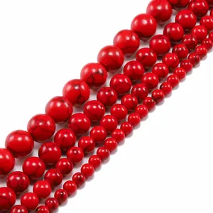 Polished red turquoise stone beads with black veins for DIY jewelry making and crafts