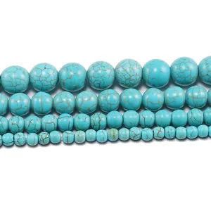 Close-up of turquoise round beads in four sizes with natural brown mesh texture patterns