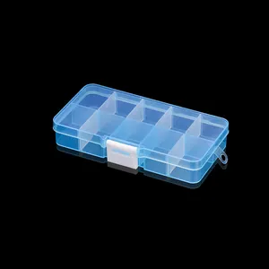 Boîte à bijoux bleue translucide 10 compartiments avec fermeture à clip blanche sûre