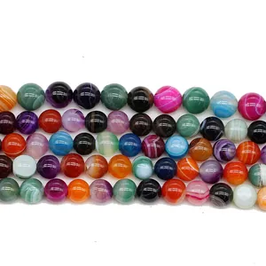 Polished natural banded agate beads in assorted colors for DIY bracelet jewelry making