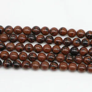 Runde Mahogany-Obsidian-Perlen mit natürlicher rötlich-brauner Textur für DIY