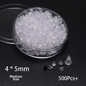 Detailoverzicht van 500 stuks 4x5mm siliconen oorbelstoppers in een ronde opbergdoos