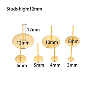 Clous d'oreilles en acier inoxydable doré avec sept tailles de base pour bijoux DIY