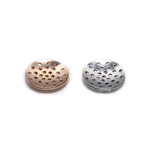 Gold and silver round perforated metal base trays for DIY jewelry making and brooches