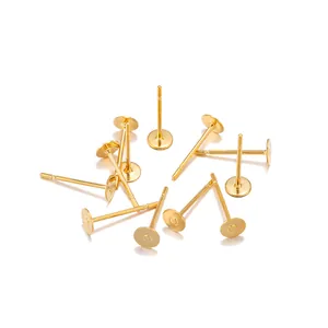 Détails de clous d'oreilles dorés en acier inoxydable à tête plate pour création bijoux