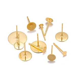 Clous d'oreilles dorés en acier inoxydable à tête plate pour création de bijoux DIY