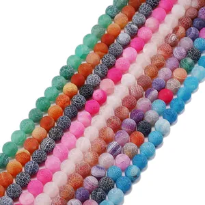 Natural Weathered Frosted Agate Round Stone Beads For Jewelry Making DIY Bracelet Necklace Dragon Vein Loose Spacer Beads