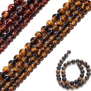 Natural Tiger Eye Stone Round Loose Beads Smooth Polished Gemstone Spacer Beads For DIY Jewelry Making Bracelet Necklace Handmade Accessories