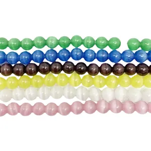Polished 8mm cat eye stone round beads for DIY jewelry making in six vibrant colors