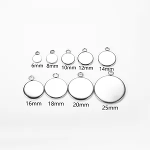 Nine sizes of stainless steel round pendant tray bases from 6mm to 25mm for DIY jewelry