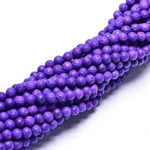 Natural purple lava stone round beads with porous texture for DIY jewelry making
