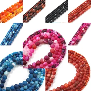 Frosted Matte Striped Agate Round Loose Beads For Jewelry Making DIY Bracelet Necklace Banded Agate Natural Stone Beads Multicolor