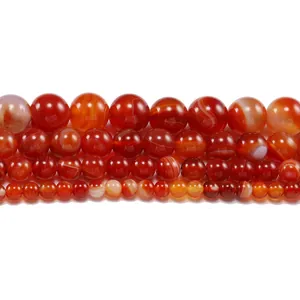 Natural red striped agate loose round beads with smooth polished finish for jewelry making