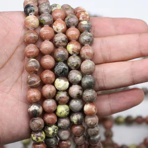 Perles rondes en pierre naturelle fleur de prunier aux tons terre pour bijoux DIY