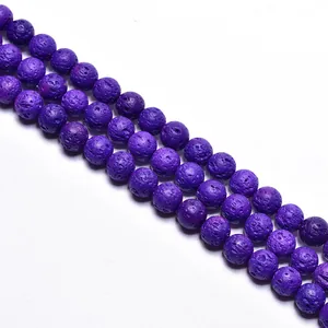 Purple lava stone beads featuring natural porous textures for DIY jewelry making