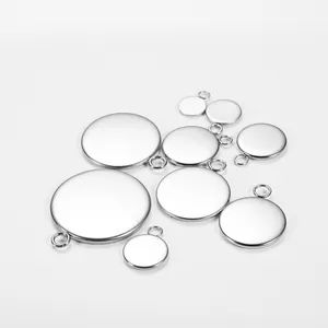 Polished stainless steel round pendant trays in multiple sizes for DIY jewelry making