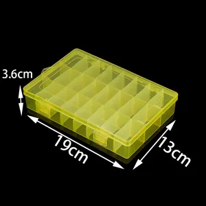 24-compartment yellow clear plastic organizer box measuring 19x13x3.6cm with dual buckles
