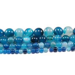 Polished blue striped agate beads in four different sizes for jewelry making