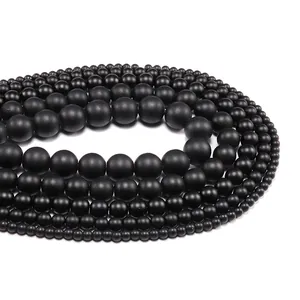 Matte black natural stone round beads in multiple sizes for DIY jewelry making