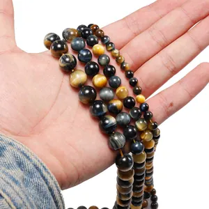 Natural yellow and blue tiger eye stone round beads for DIY bracelet jewelry making