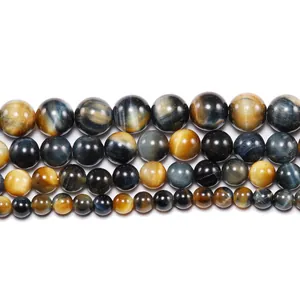 Natural yellow and blue tiger eye stone beads in four sizes for DIY jewelry making