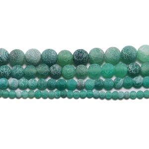 Green weathered agate beads with ice crack texture in four assorted diameter sizes